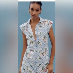 Anthropologie Maeve Lillian Cap-Sleeve Button-Front Midi Dress